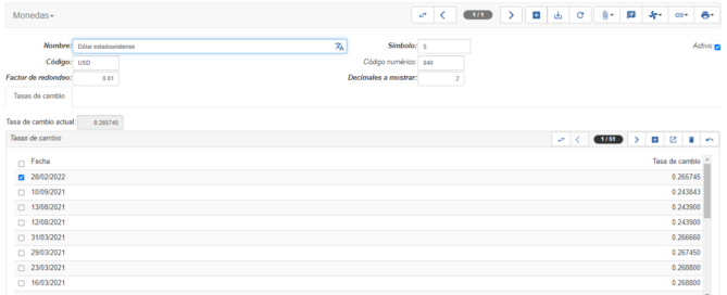 Tryton ERP - Moneda y tipo de cambio